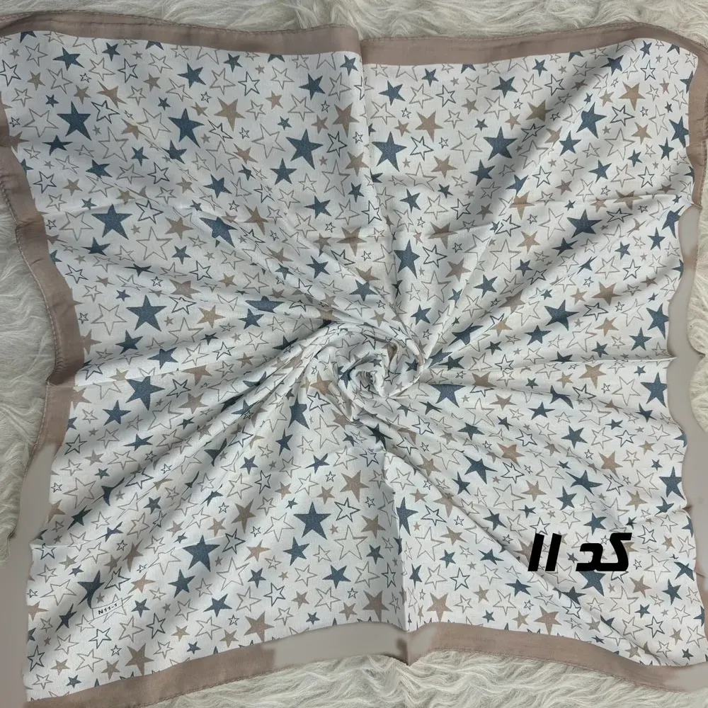 مینی اسکارف آبی نخ طرحبندی قواره 65×65 مناسب استفاده روزمره