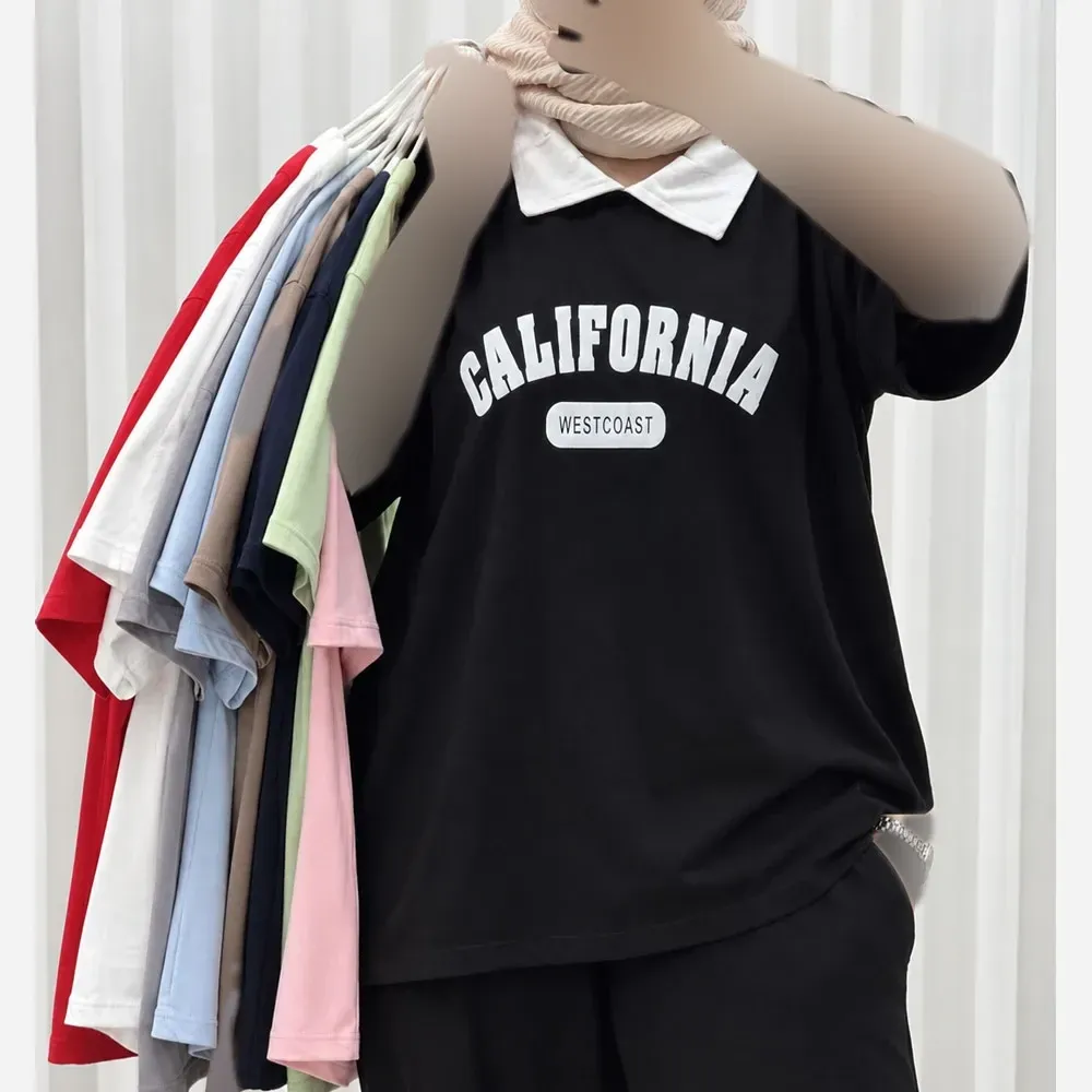 تیشرت باکسی پولوشرت کالیفرنیا نخ پنبه زنانه فری سایز