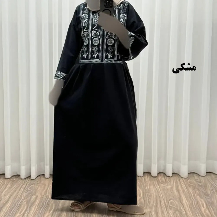 پیراهن زنانه لینن طرح مایا فری سایز مناسب تا 48 با کمربند