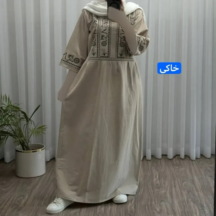 پیراهن زنانه لینن طرح مایا فری سایز مناسب تا 48 با کمربند