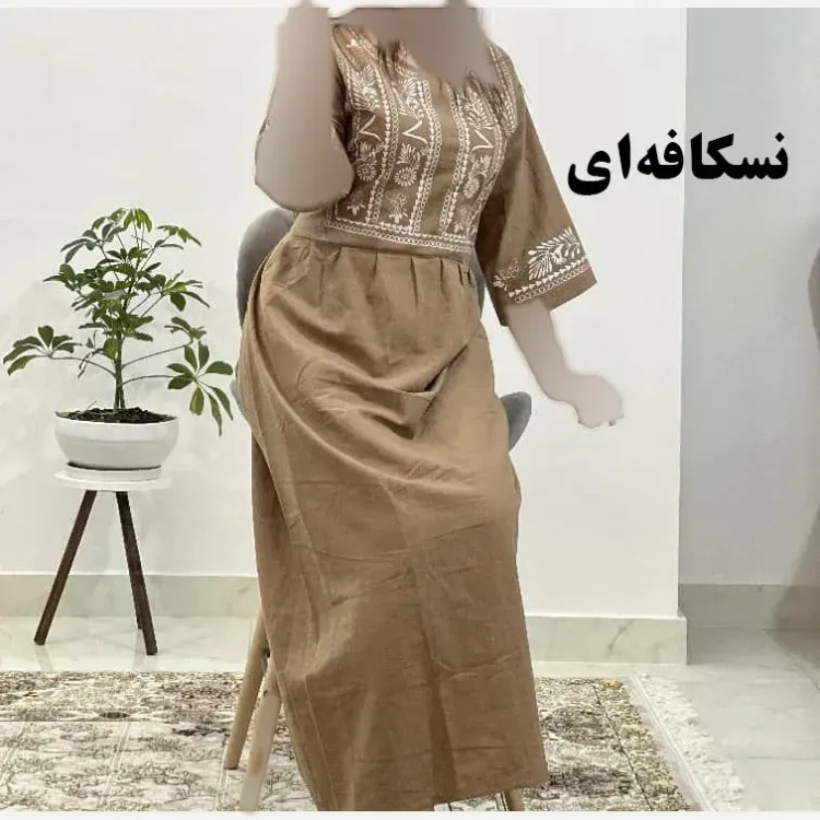 پیراهن زنانه لینن طرح مایا فری سایز مناسب تا 48 با کمربند